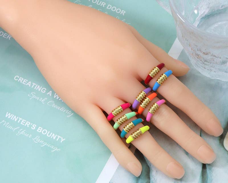 Enamel Gold Stacking Rings, Sku#X293