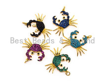 Load image into Gallery viewer, CRAB Inspired Charm, CZ Micro Pave Fuchsia/Black/Turquoise/Cobalt/Blue Crab Pendant, Cubic Zirconia Pendant,Gold Plated,23x28x3mm,SKU#F449