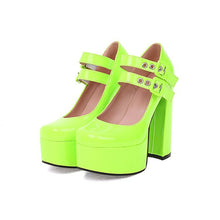 Load image into Gallery viewer, Women's Round Toe Chunky Platform High Heels | Buckle Dress Pumps