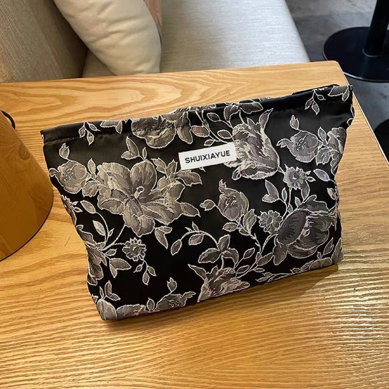 Floral Storage Pouch - Premium Cotton Cosmetic Bag with Nylon Lining