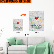 Load image into Gallery viewer, Upgrade Your 8x10 Inches 'Where It All Began Couple Map' Canvas To 18x24 Inches