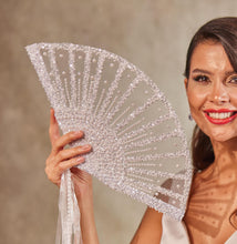 Load image into Gallery viewer, Elegant Pearl and Sequin Bridal Fan