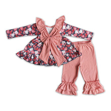 Load image into Gallery viewer, Heart print backless tunic ruffle pants kids girls Valentine's day clothing