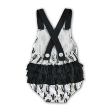 Load image into Gallery viewer, Cactus black ruffles bubble baby girls romper