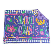 Load image into Gallery viewer, Purple minky polka dots crown Mardi Gras blankets