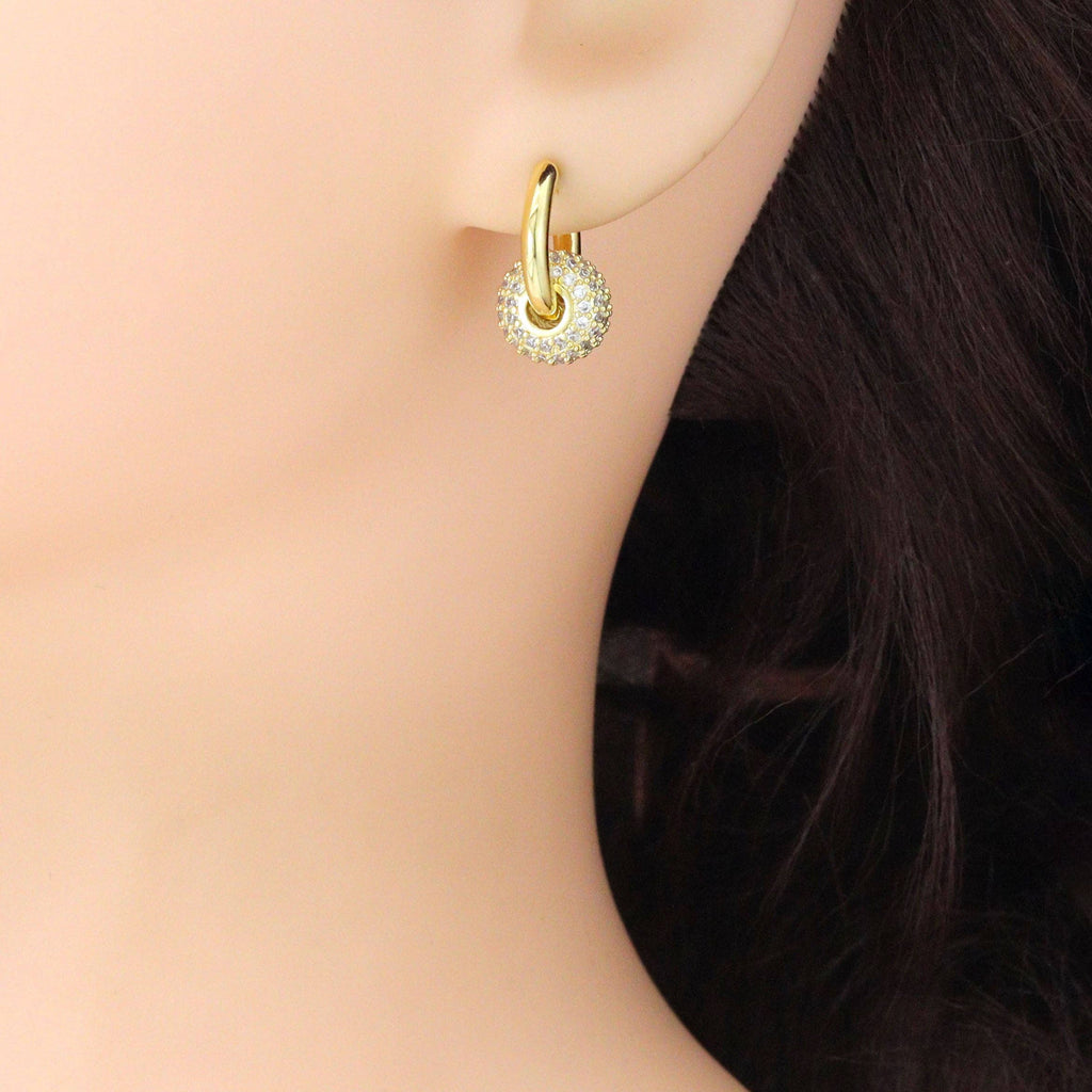 Clear CZ Spacer Round Hoop Earrings, Sku#L733