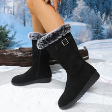 Load image into Gallery viewer, Women's Winter Snow Boots | Chunky Sole Furry Warm Flat Boots with Button Detail | Black &amp; Gray