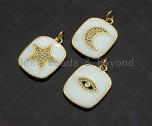 Load image into Gallery viewer, White Enamel Star Moon Evil Eye on Dog Tag Pendant,CZ Micro Pave pendant,Enamel pendant,Enamel Jewelry, 16x22mm,sku#LD05