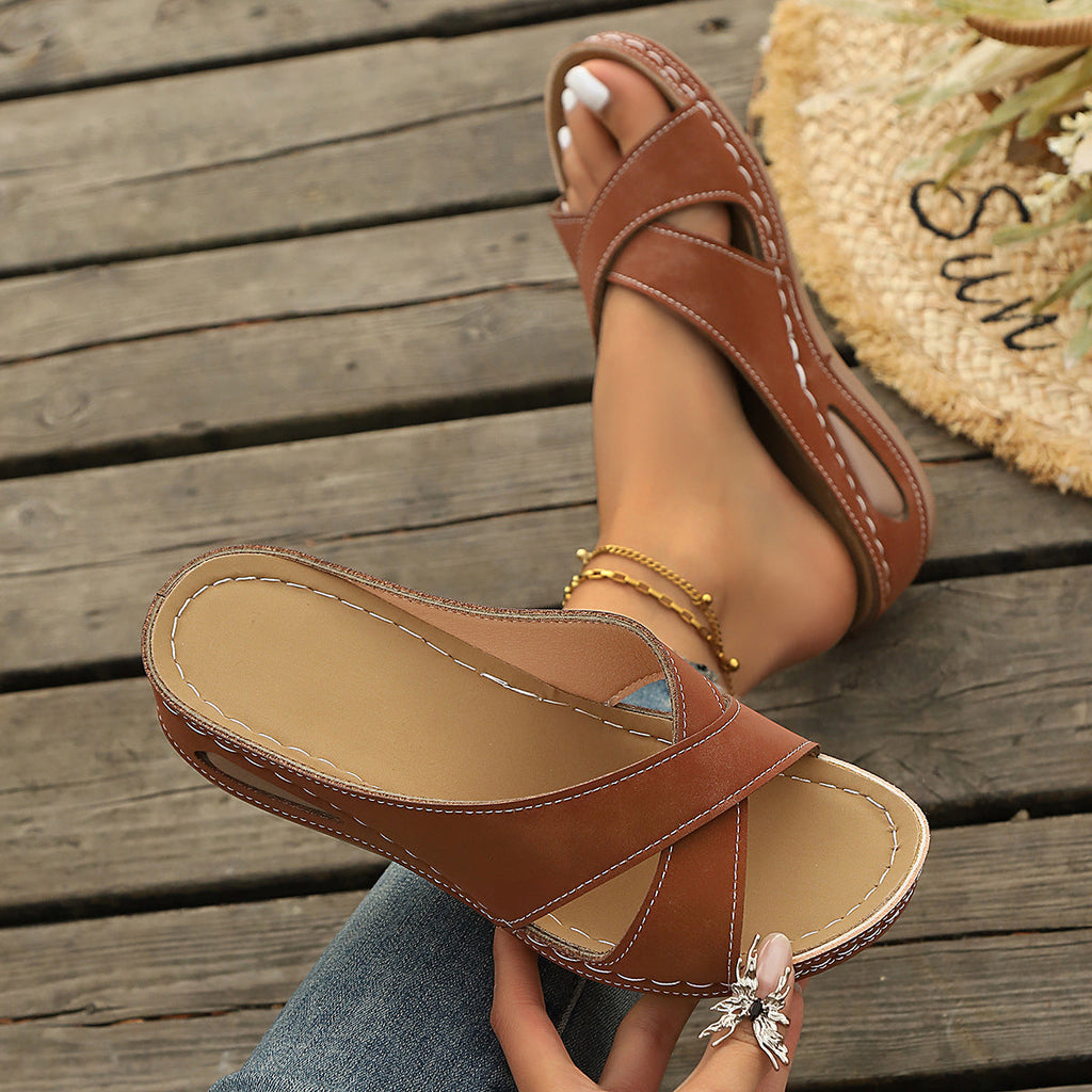Cross-Strap Wedge Sandals