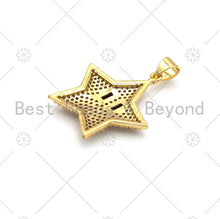 Load image into Gallery viewer, CZ Micro Pave Five Point Star With Eye Shape Pendant/Charm,18K Gold Filled Star Charm, Necklace Bracelet Charm Pendant,21x25mm,Sku#LK379