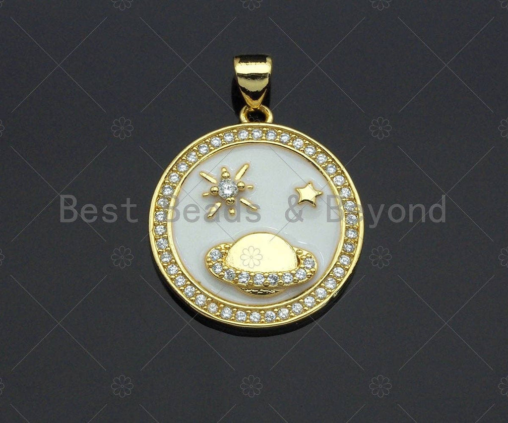 Enamel Earth Star On White Enamel charm, White Enamel Pendant, Enamel Round charm, Round Coin jewelery, 23mm,sku#LK57
