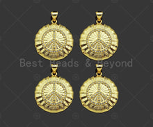 Load image into Gallery viewer, Gold Filled CZ Micro Pave Peace Sign On Web Round Shape Pendant, 18K Gold Filled Charm, Necklace Bracelet Charm Pendant,21x23mm,Sku#LK355
