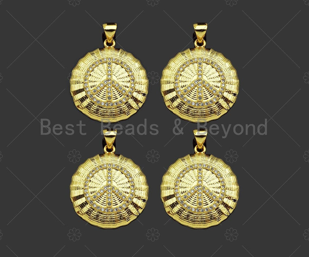 Gold Filled CZ Micro Pave Peace Sign On Web Round Shape Pendant, 18K Gold Filled Charm, Necklace Bracelet Charm Pendant,21x23mm,Sku#LK355