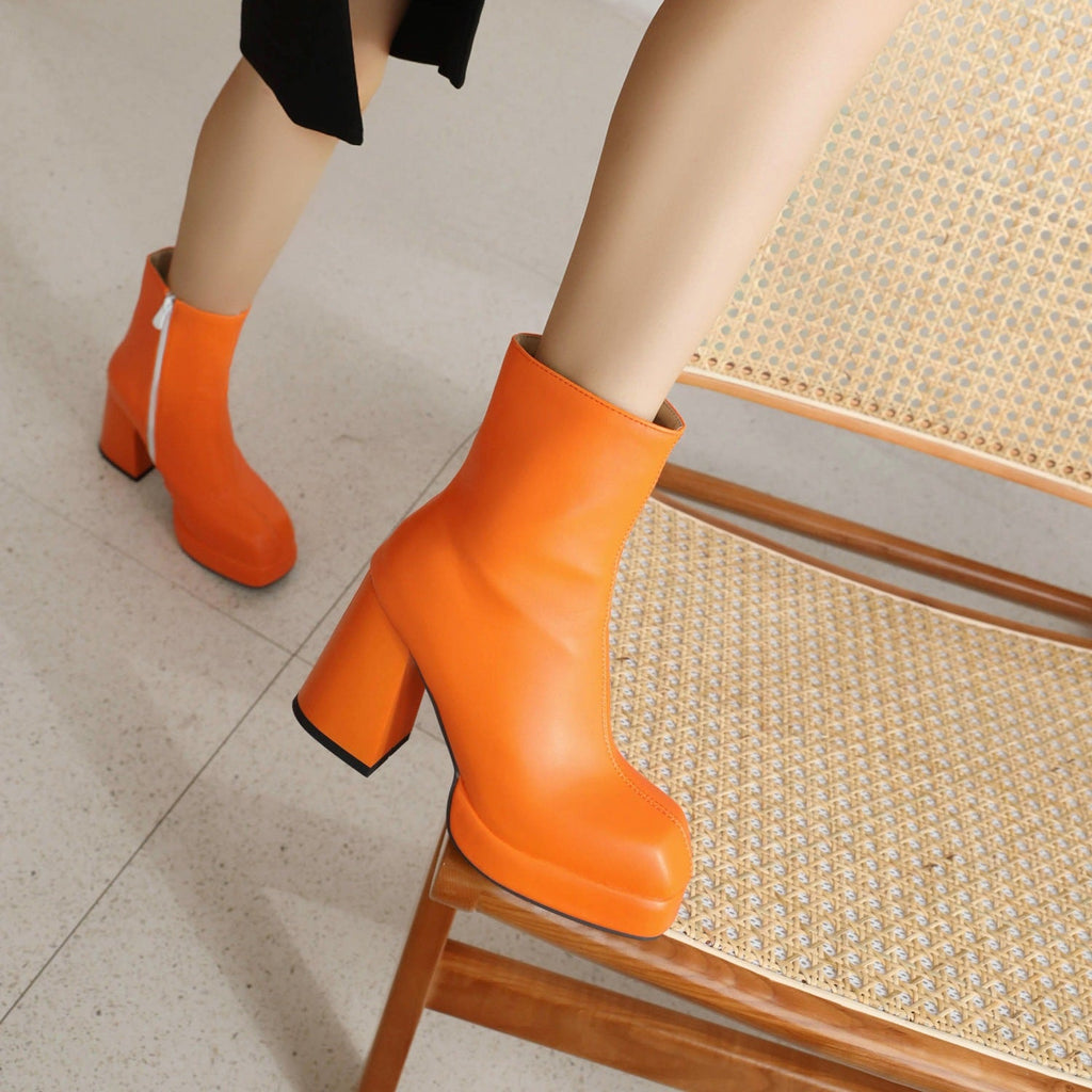 Retro Chunky Heel Platform Ankle Boots