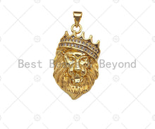 Load image into Gallery viewer, CZ Micro Pave Lion Head With Crown Shape Pendant/Charm,Cubic Zirconia Charm, Necklace Bracelet Charm Pendant, 18x29mm, sku#L419
