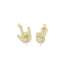 Load image into Gallery viewer, CZ Gold Love Hand Pece Hand Victory Sign Charm, Sku#LX143