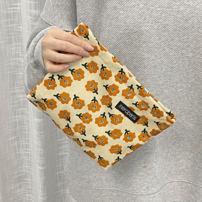 Floral Storage Pouch - Premium Cotton Cosmetic Bag with Nylon Lining