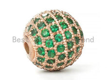Load image into Gallery viewer, 6mm/8mm/10mm/12mm Micro Pave Green CZ Round Ball, Green Pave Gold/Silver/Rose Gold/Black Rhodium Bead Focal, Pave Beads, 1/2pcs sku#G308G