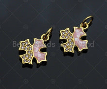 Load image into Gallery viewer, Clover Pink Pendant/Charm, Pink Mother-of-pearl Clover Pendant, Cubic Zirconia Pendant, Gold Tone, 12x13mm, Sku#LK67