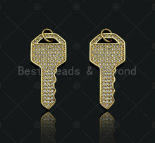 Load image into Gallery viewer, 18K Gold Filled/ Silver Color Large CZ Micro Pave Key Shape Charm/Pendant,Key Charm, Key Pave Pendant, Gold Key charm, 15x32mm, Sku#LD21