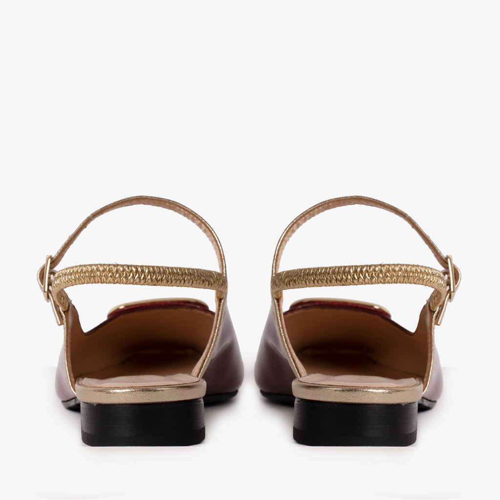 The Rosalinda Burgundy Patent Leather Women Flat Slingback Sandal