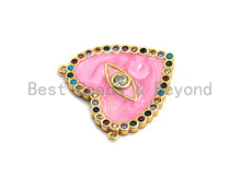 Load image into Gallery viewer, CZ Colorful Micro Pave Enamel Heart With Evil Eye Pendant, Pink Heart ,Heart Shaped Pave Pendant, Gold plated, 26x27mm, Sku#F852