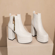 Load image into Gallery viewer, Women's Square Toe Chunky Heel Ankle Boots - Waterproof Platform Side Zipper Boots