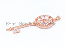 Load image into Gallery viewer, CZ Micro Pave Key with Flower Pendant, slu#F170