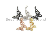 Load image into Gallery viewer, CZ Micro Pave Butterfly Shape Pendant with Baguette CZ cluster, Gold/Silver/Black/Rose Gold Plated Jewelry,29x31mm,sku#F699