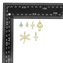 Load image into Gallery viewer, CZ Gold Love Cross Mushroom Jellyfish Dragonfly Charm Pendant,Sku#LD748