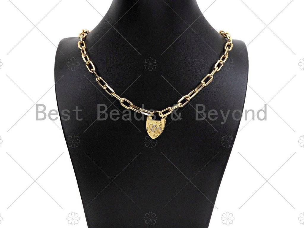 CZ Micro Pave Snake Padlock Heart Clasp Charms, Snake CZ On Padlock Clasp, Gold Charm Pendant, Padlock Necklace Charms, 17x27mm, Sku#K164