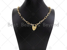 Load image into Gallery viewer, CZ Micro Pave Snake Padlock Heart Clasp Charms, Snake CZ On Padlock Clasp, Gold Charm Pendant, Padlock Necklace Charms, 17x27mm, Sku#K164
