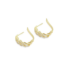 Load image into Gallery viewer, Gold Silver Baguette CZ Link Huggie Earrings, Sku#A144