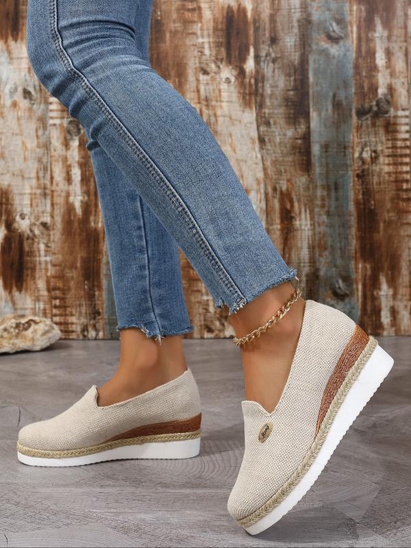 Women's Striped Wedge Platform Sandals - Open Toe Casual Spring Shoes with Chain Detail