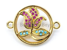 Load image into Gallery viewer, CZ Micro Pave  Fuchsia Turquoise Flower in a Ring Connector, Cubic Zirconia Spacer Connector,Pave Findings, 16x21mm, sku#M112