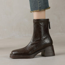 Load image into Gallery viewer, Women's Chunky Heel Square Toe Ankle Boots - Waterproof Non-Slip Mid Heel Boots