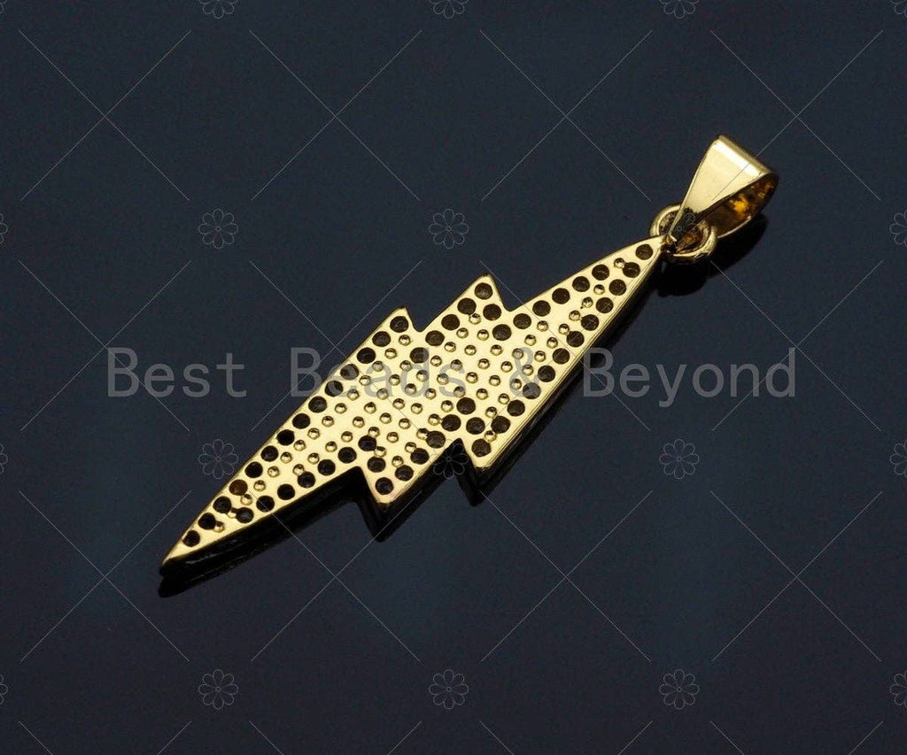 CZ Enamel Lightning Bolt Charm, Gold Finish Enamel CZ Pave lightning Sign Pendant, Pave Lightning Bolt Charm, 10x37mm, sku#LK116