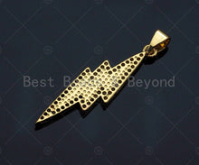 Load image into Gallery viewer, CZ Enamel Lightning Bolt Charm, Gold Finish Enamel CZ Pave lightning Sign Pendant, Pave Lightning Bolt Charm, 10x37mm, sku#LK116