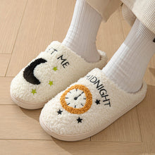 Load image into Gallery viewer, Women's Moon &amp; Clock Print Plush Slippers | Warm Anti-Slip Floor Bedroom House Shoes