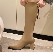 Load image into Gallery viewer, Women's Chunky Heel Pointed Toe Mid-Calf Boots - Fashion Winter Boots with Back Zipper