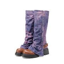 Load image into Gallery viewer, Women's Round Toe Studded Chunky Platform Boots | Low-Top Slip-On | Dark Blue, Purple, Green