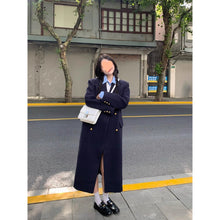 Load image into Gallery viewer, Navy Blue Womens Structured Wool Coat With A Refined Shoulder-Enhancing Design