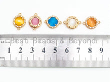Load image into Gallery viewer, Round Bezel Connector with Faceted Cat's Eye Stone, 12x15mm, sku#A75