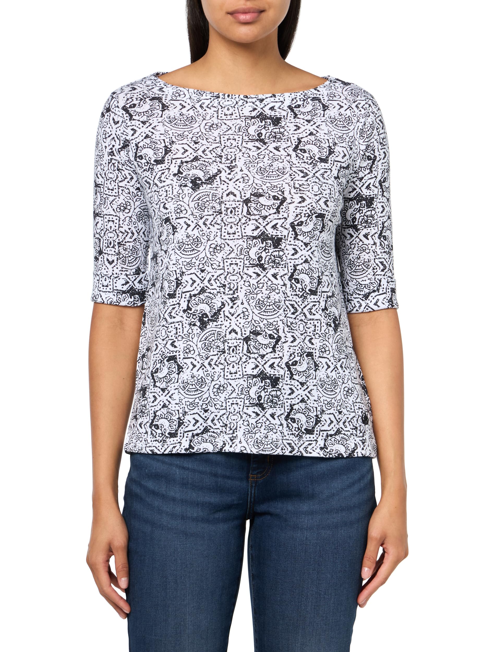 Gloria Vanderbilt Women's Alanis Boat Neck Knit Tee Shirt with Elbow Sleeves Standard