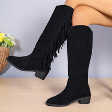 Load image into Gallery viewer, Women's Pointed-Toe Low-Heel Suede Long Boots – Slip-On Tassel Ankle Boots