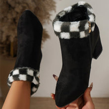 Load image into Gallery viewer, Women's Plaid Suede Ankle Boots | Square Heel Side Zipper Winter Boots