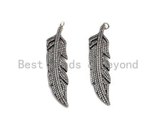 Load image into Gallery viewer, CZ Micro Pave Feather Pendant, Antique Silver Tone, Clear Cubic Zirconia Big Pave Feather Charm Pendant, 14x58mm,sku#F1011