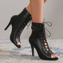Load image into Gallery viewer, Women's Peep Toe High Heel Sandals - Lace-Up Buckle &amp; Back Zipper Party Pumps