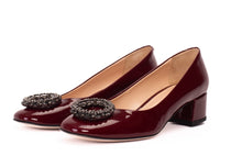 Load image into Gallery viewer, The Danish Burgundy Patent Leather Block Heel Pump Women Shoe