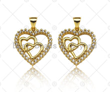 Load image into Gallery viewer, CZ Micro Pave Double Heart On Heart Shape Pendant,18K Dainty Gold Charm, Necklace Bracelet Charm Pendant,18x19mm,Sku#JL37